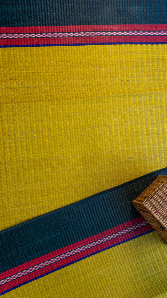 Yellow Pattamadai River Grass Mat with Green Patterns
