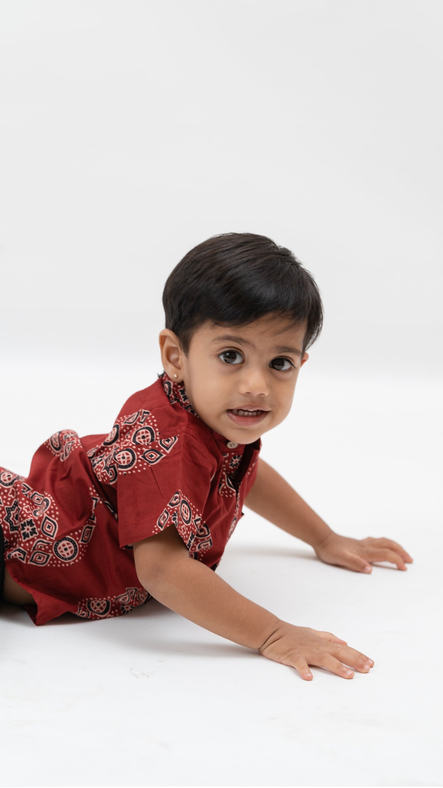 Red and Black Print Cotton Shirt and Shorts Set