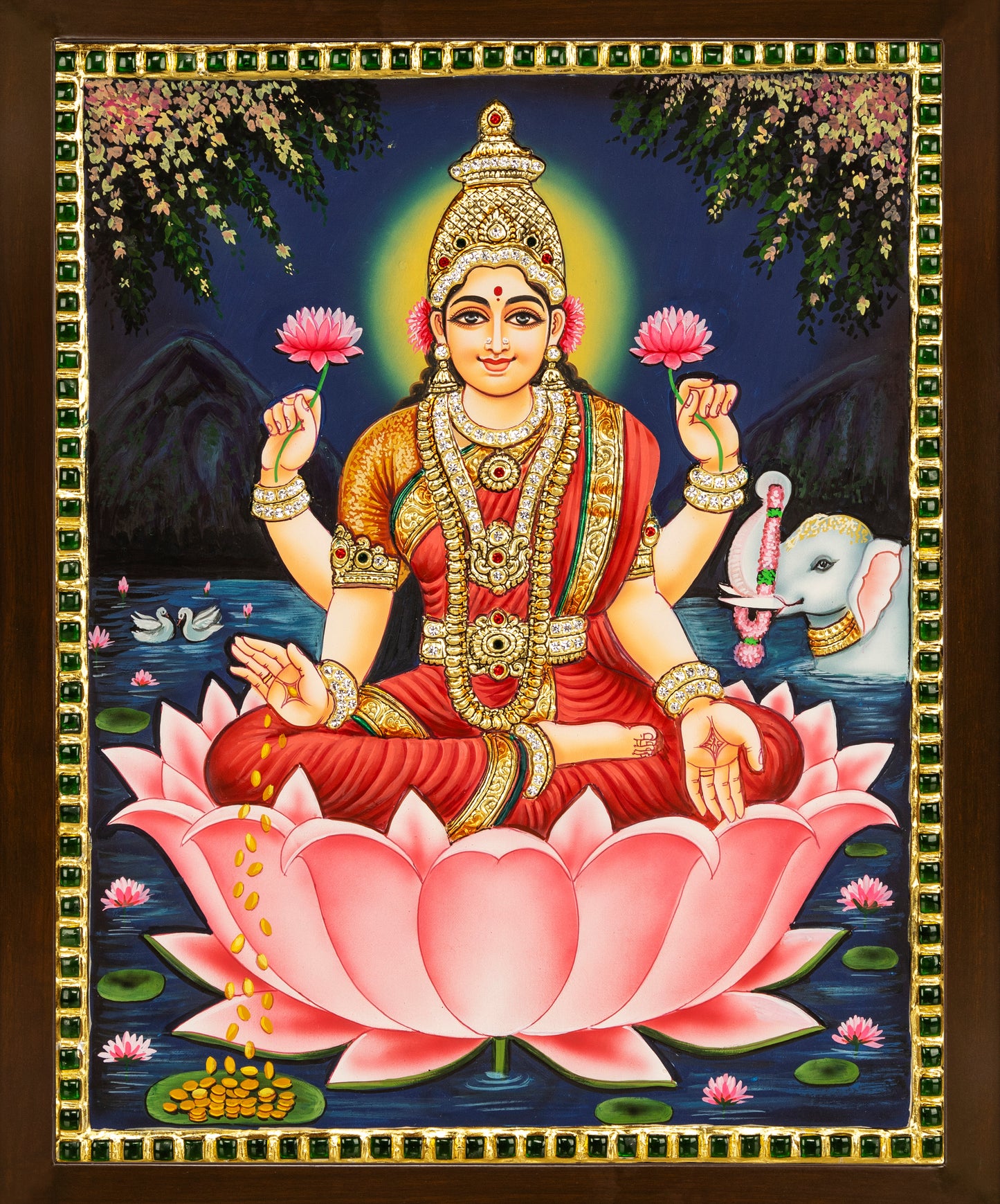 Mahalakshmi Tanjore Painting - Single embossed