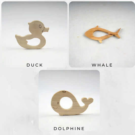 Wooden Duck, Dolphin and Whale Teethers