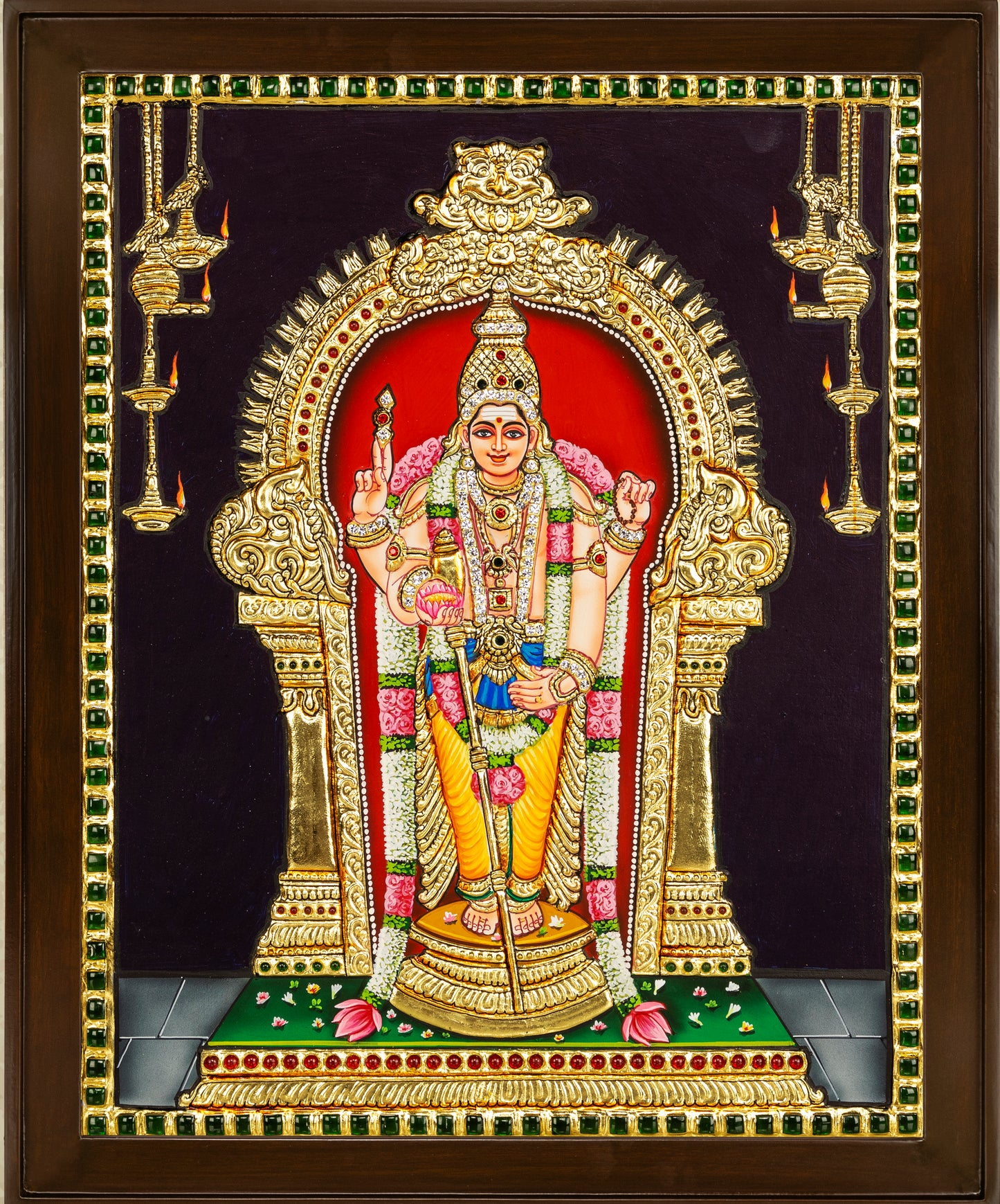 Lord Muruga Tanjore Painting - Single embossed