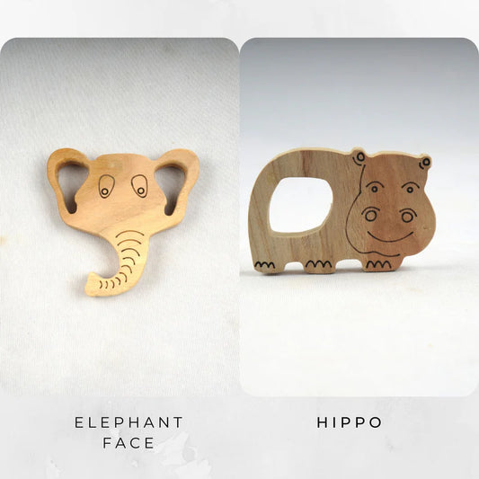 Wooden Elephant and Hippo Teethers