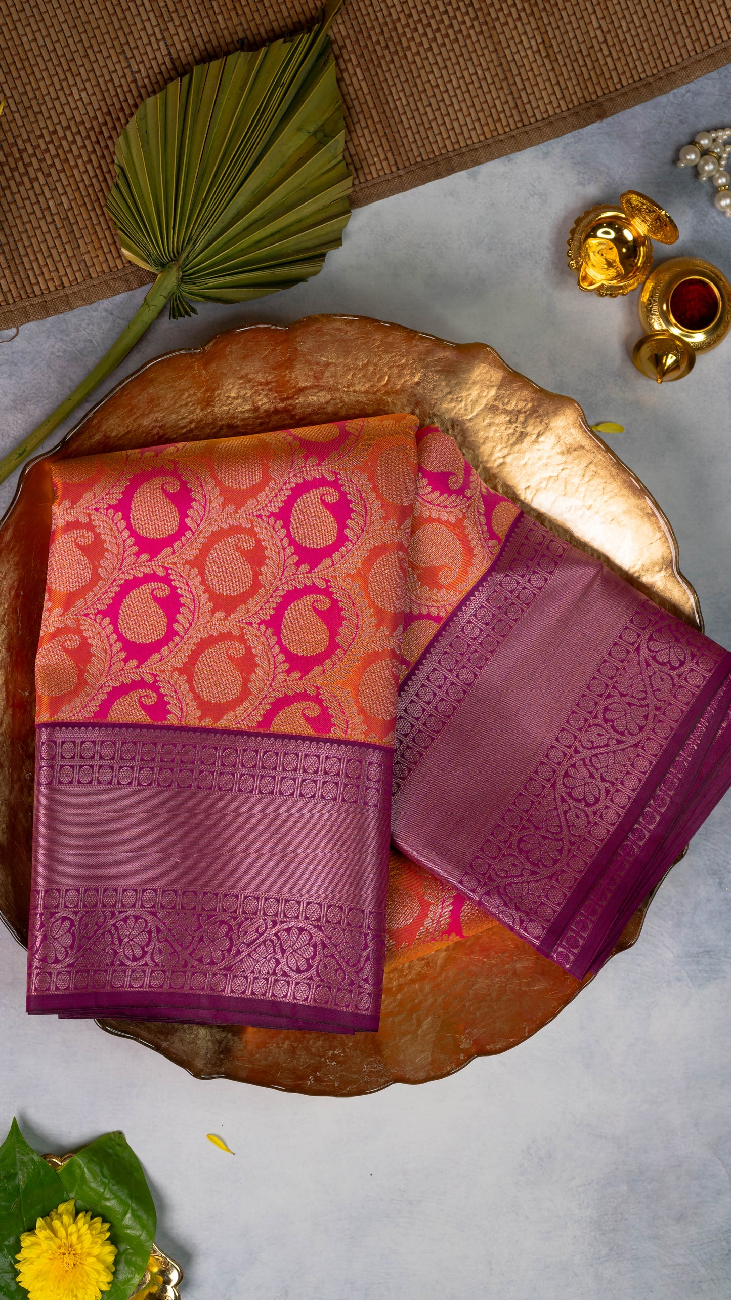 Orange Premium Semi-Kanchi Silk Saree with Blouse