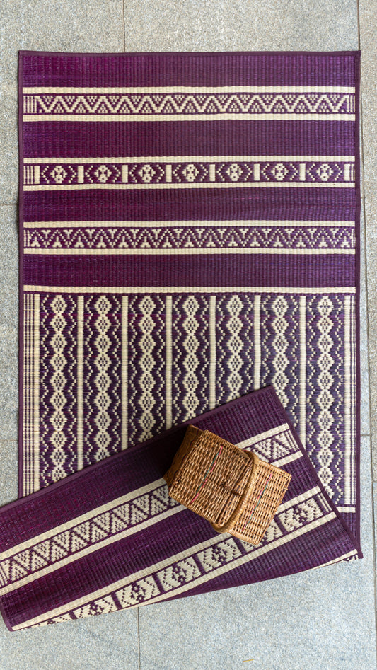 Pattamadai River Grass Wedding Mats - Violet & Off White