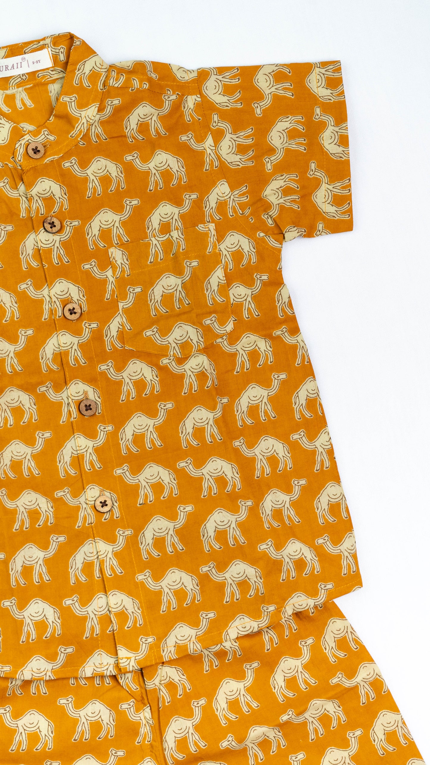 Yellow Camel Print Cotton shirt and shorts set