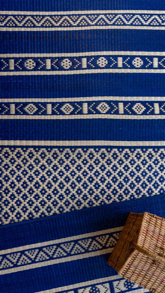 Pattamadai River Grass Wedding Mats - Blue & Off White