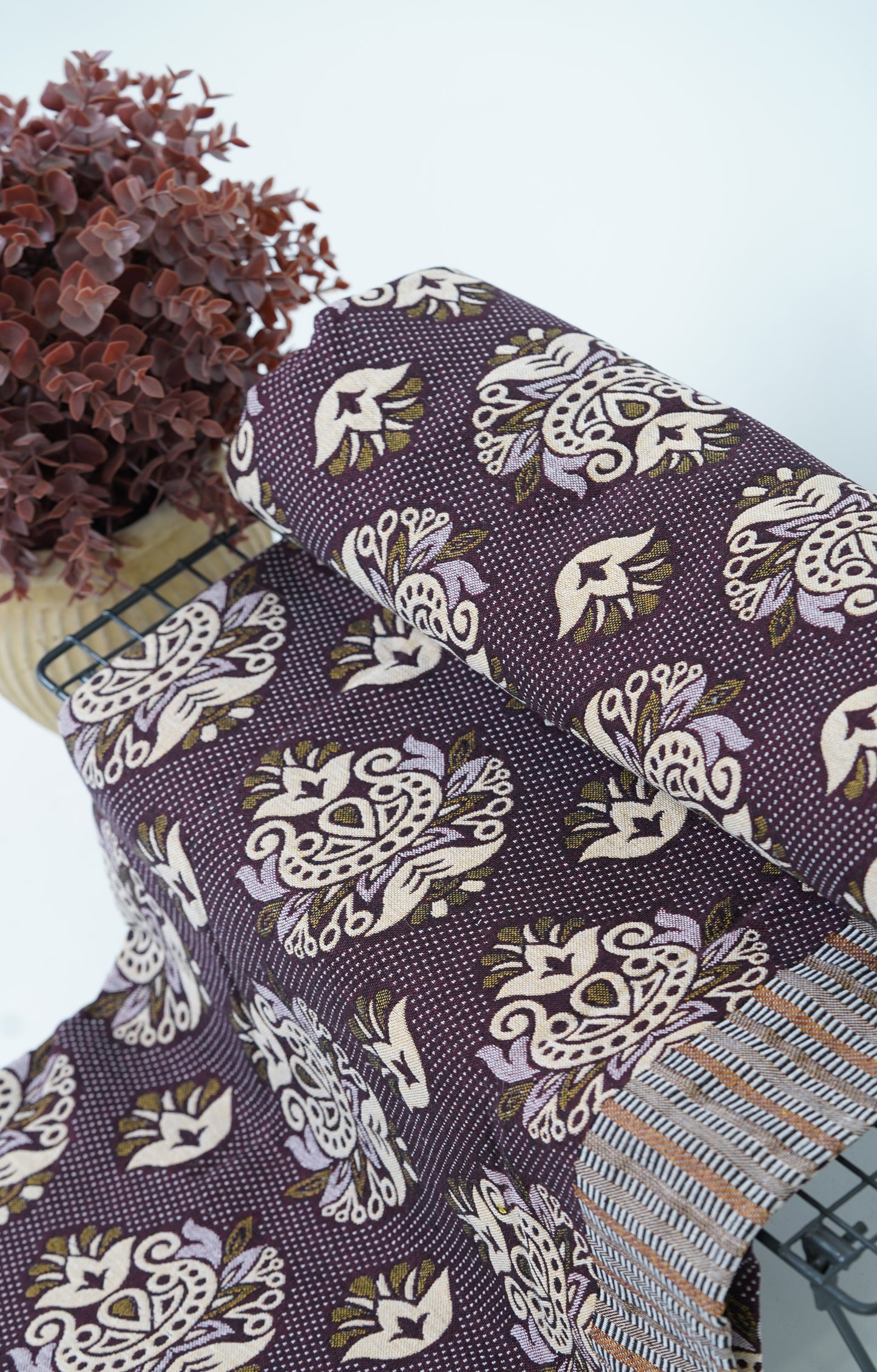 Jacquard Double Cot Bedsheet - Temple art Maroon