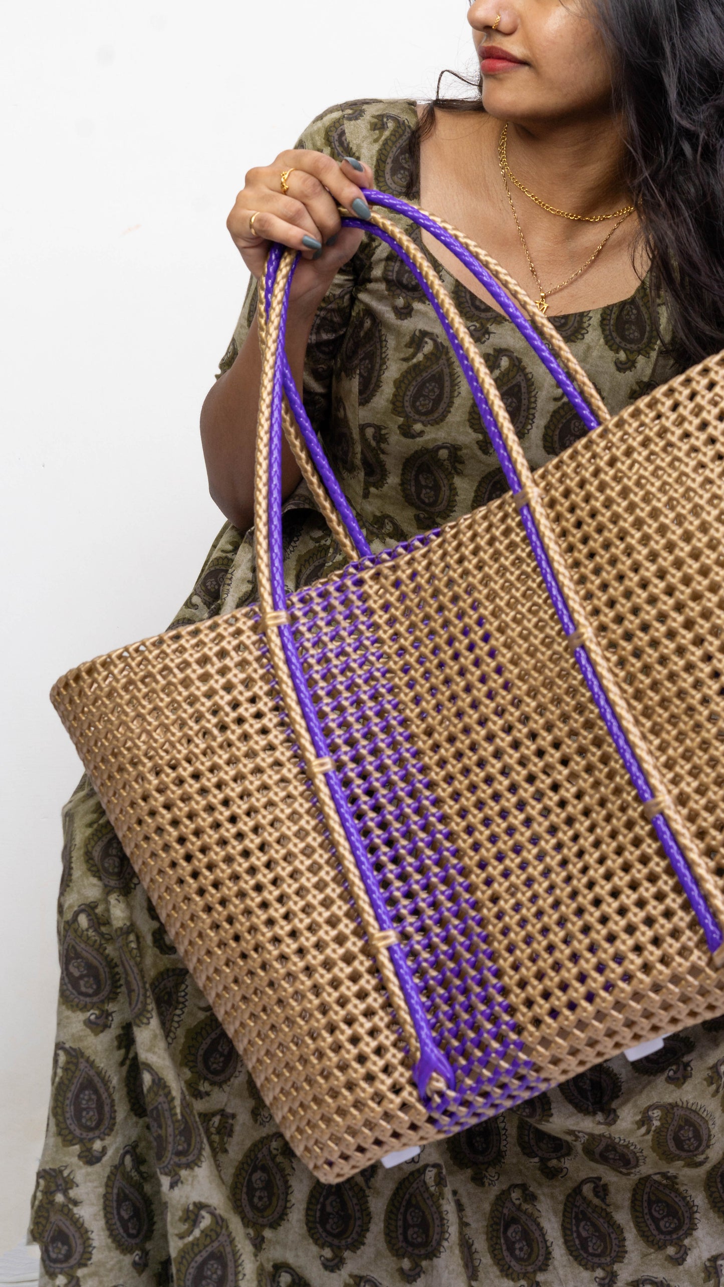 Gold & Purple Wire Basket - Extra large