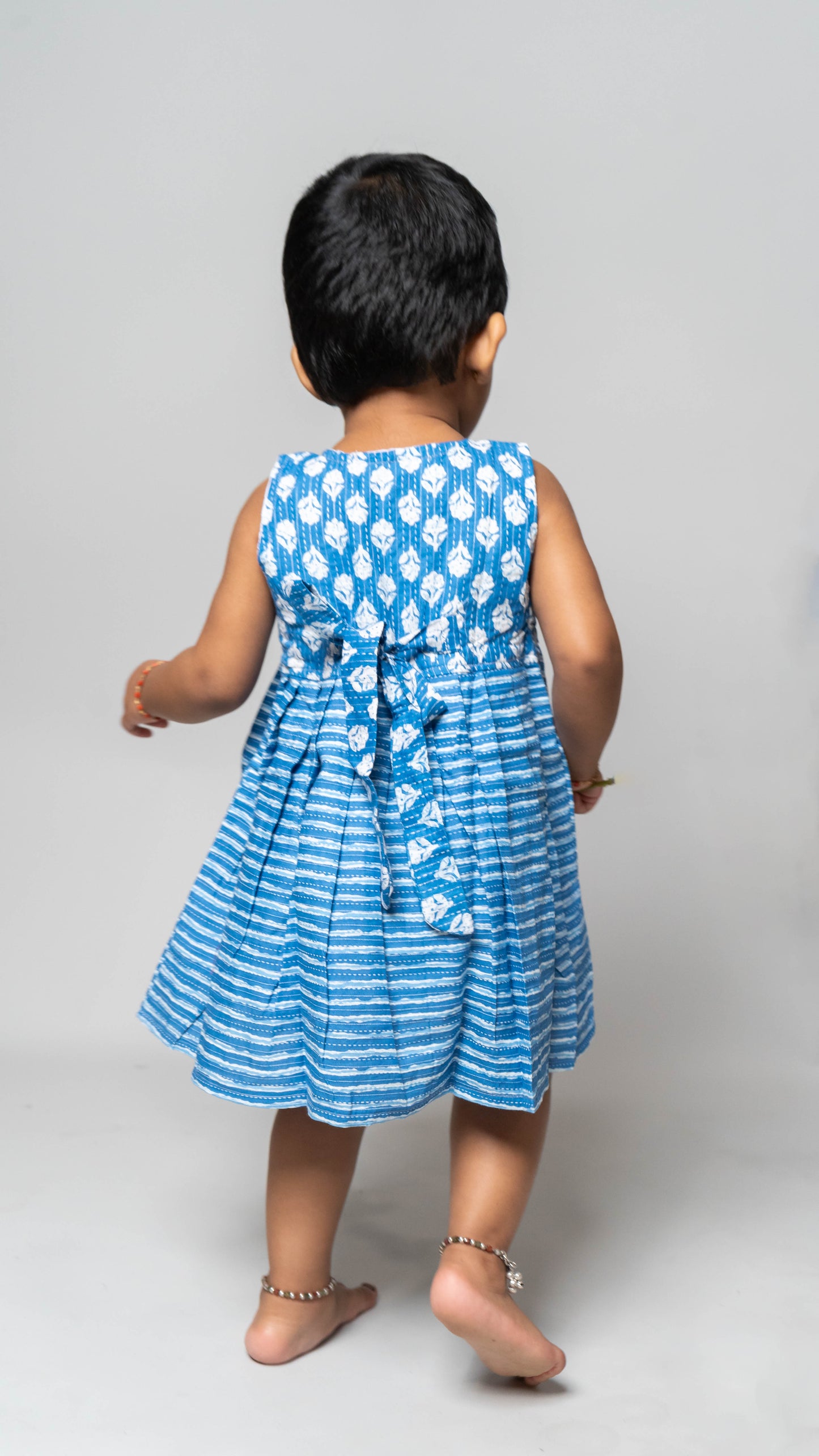 Blue Floral Print Cotton Dress
