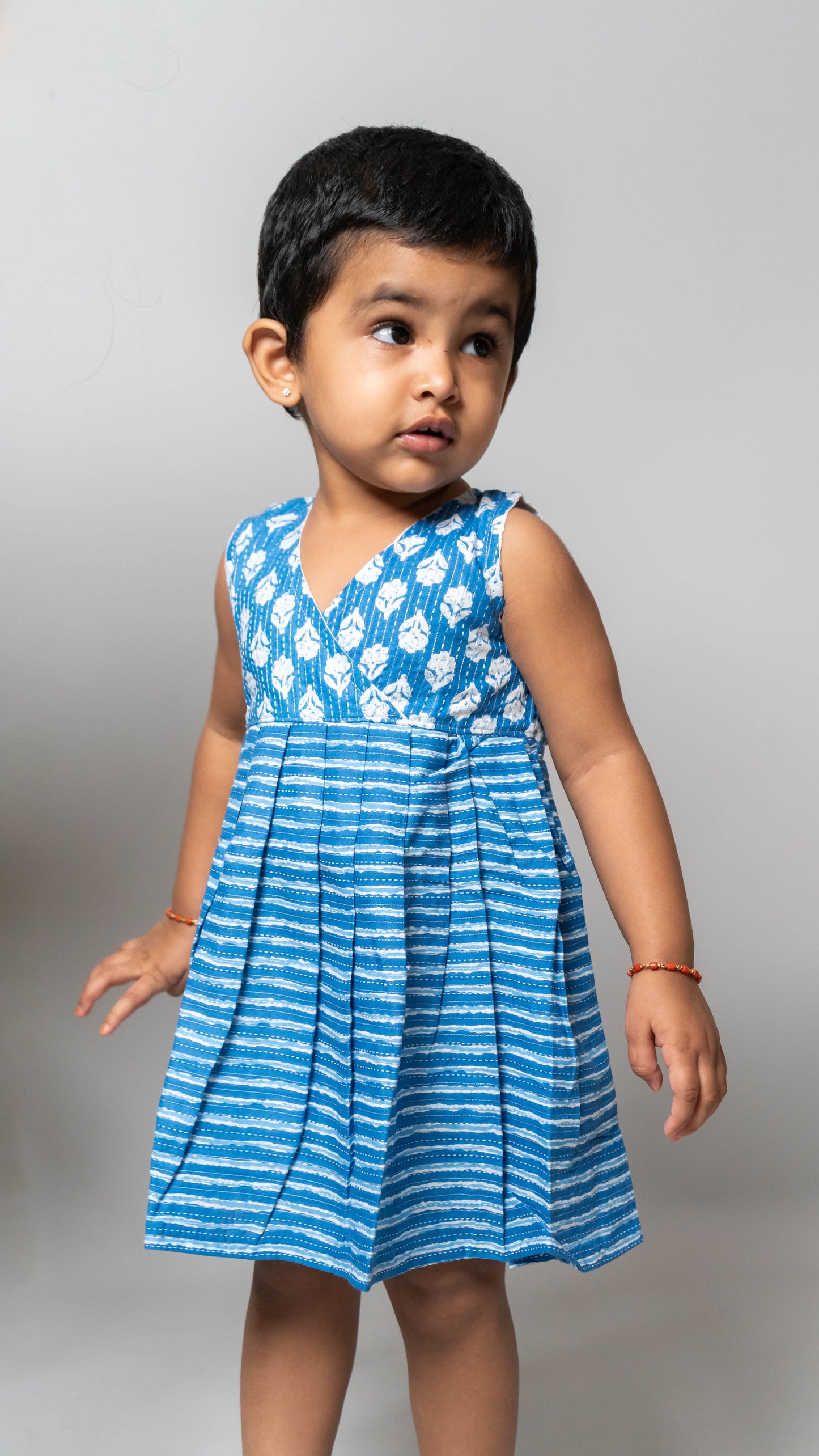 Blue Floral Print Cotton Dress