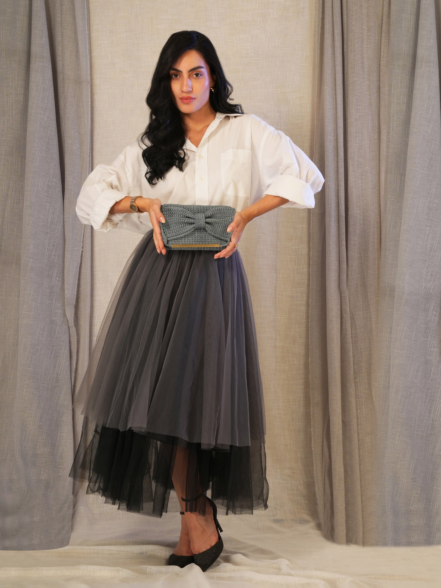 Grey Bow Clutch
