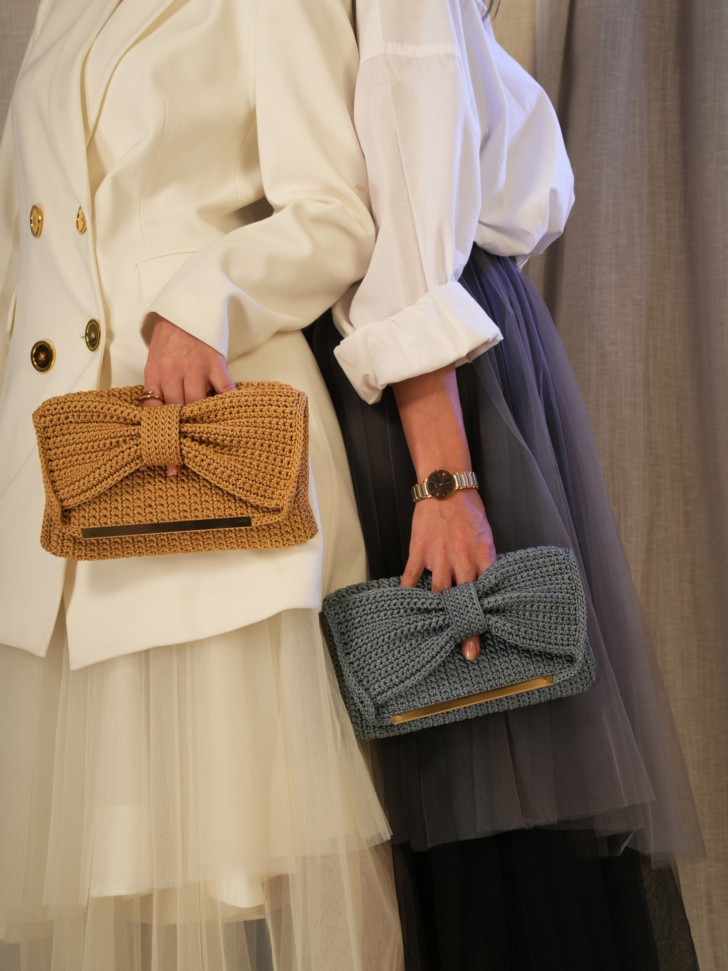 Grey Bow Clutch