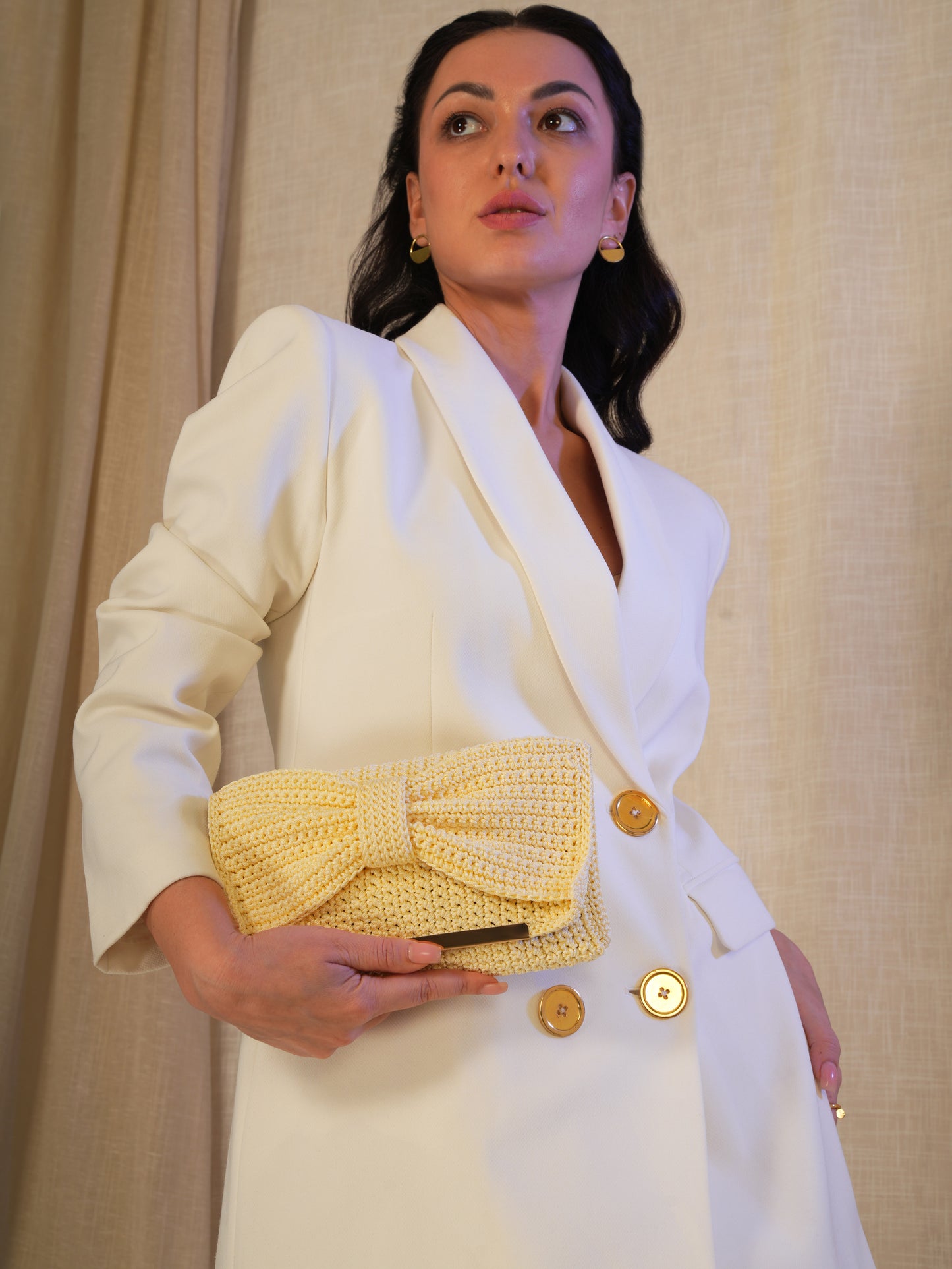 Beige Bow Clutch