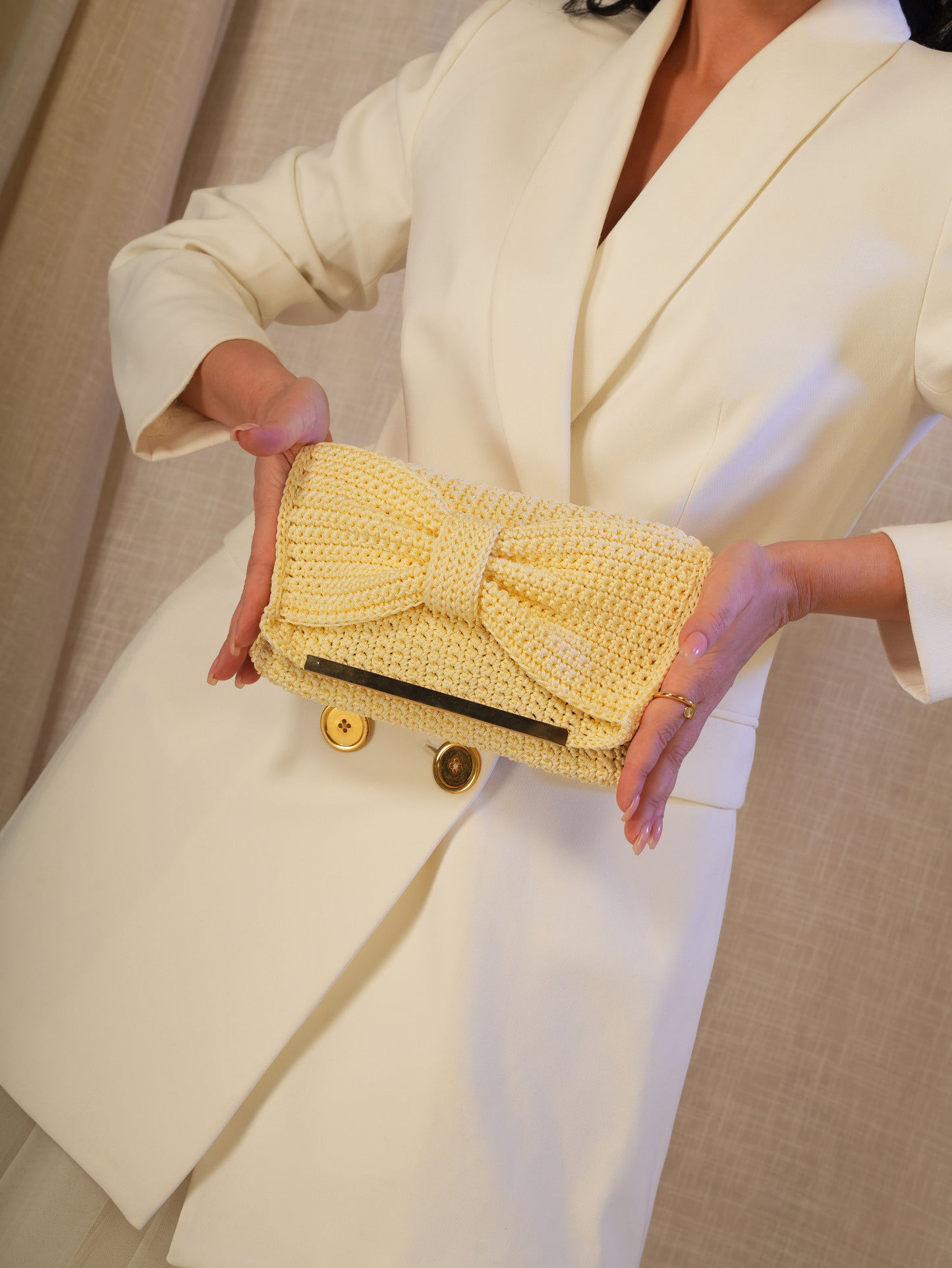 Beige Bow Clutch