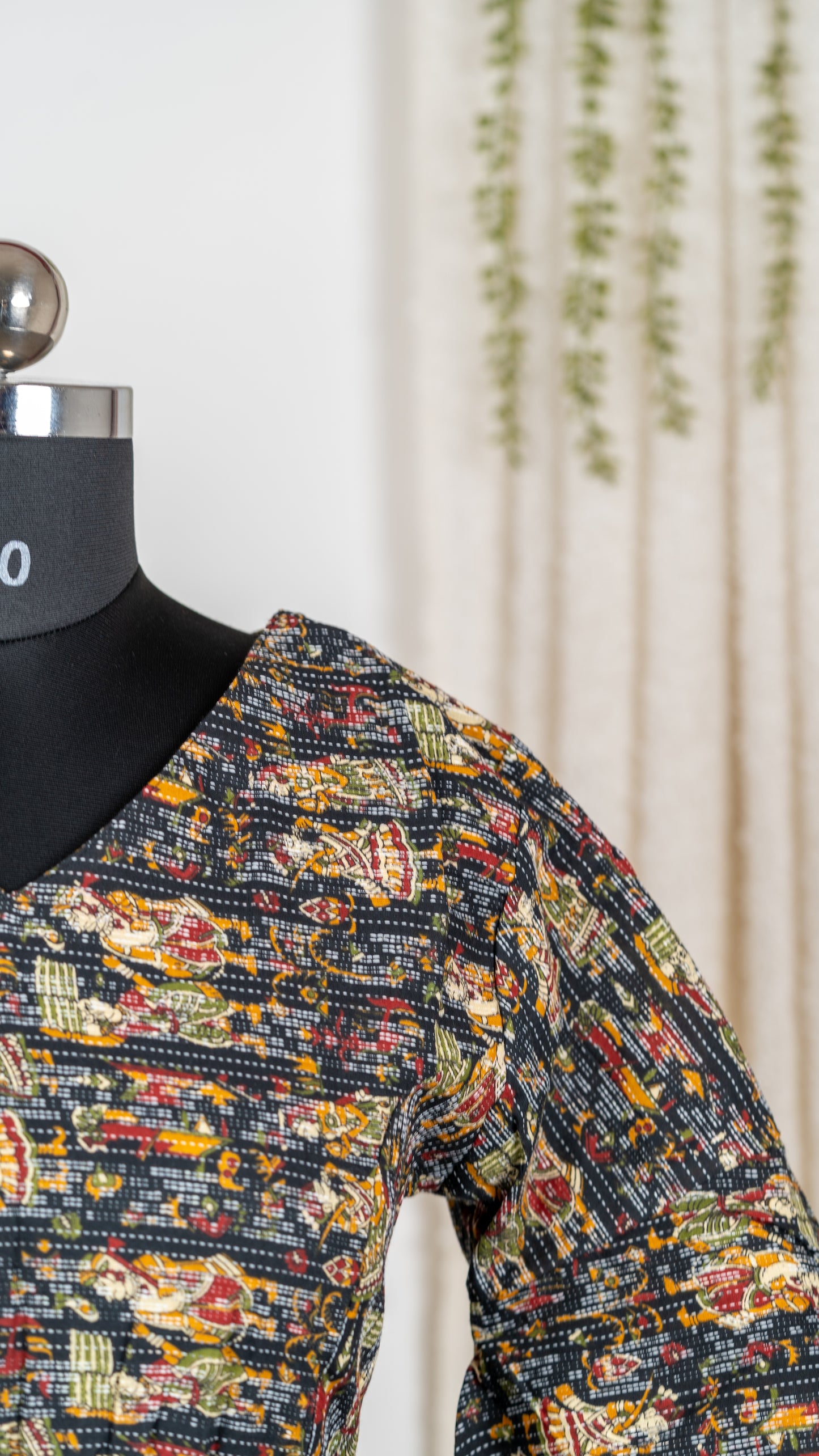 Black Multicolor Floral Cotton Co-Ord Set with Bell Sleeves