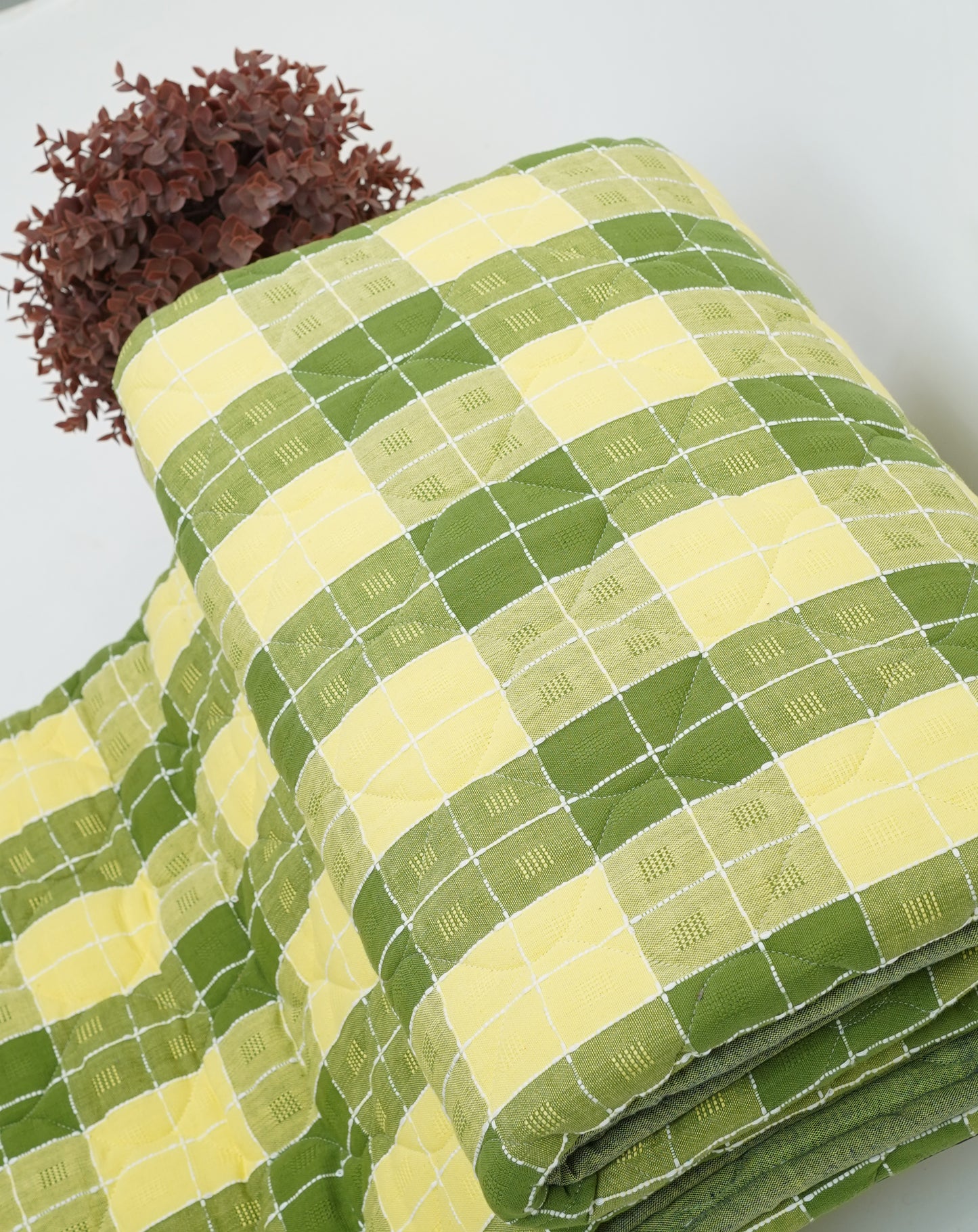 Premium Handloom Double Cot Chennimalai Quilt - Lemon Lime