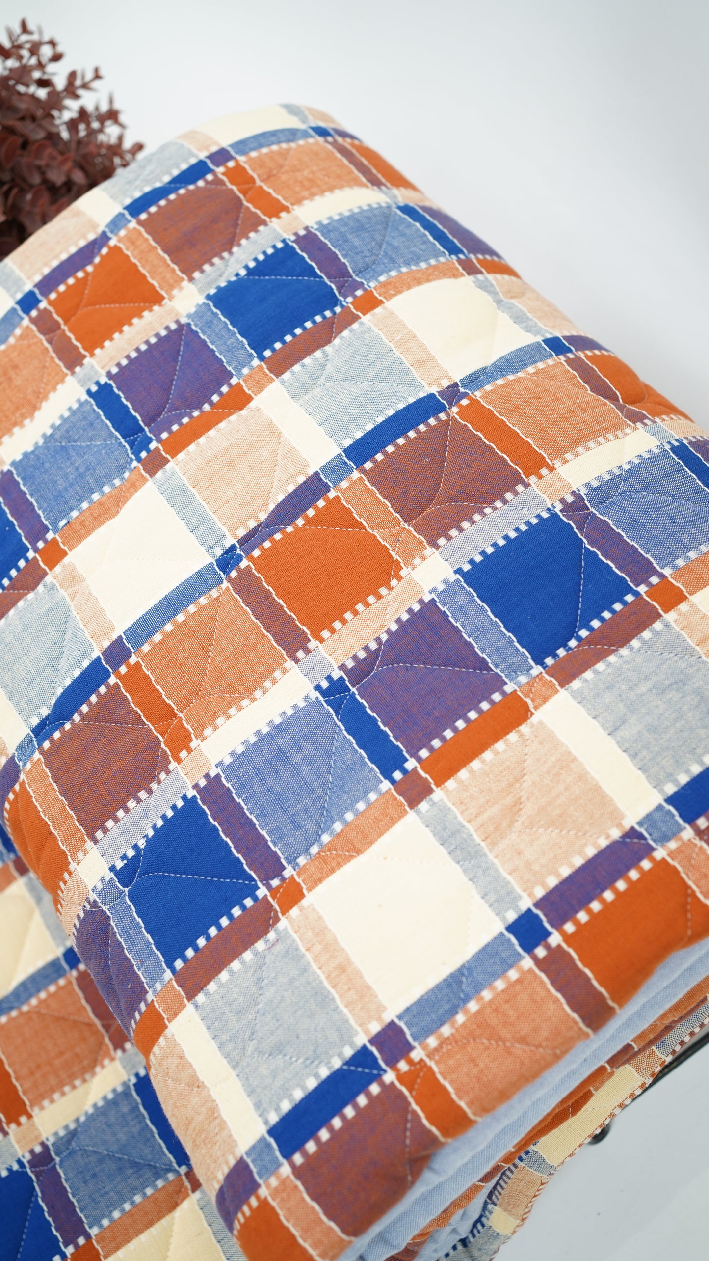 Premium Handloom Double Cot Chennimalai Quilt- Royal Rust