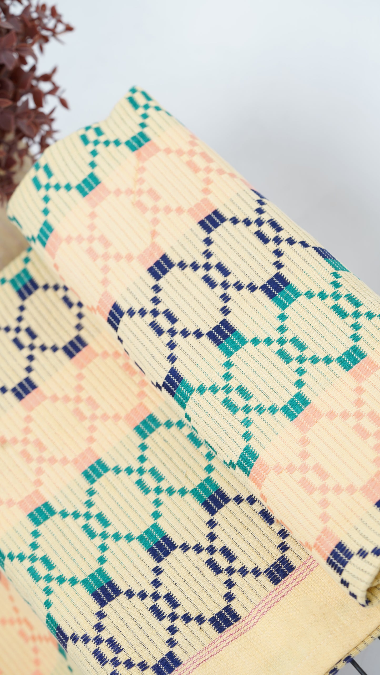 Premium Handloom Vintage pattern Chennimalai Bedsheet - Blue and Peach