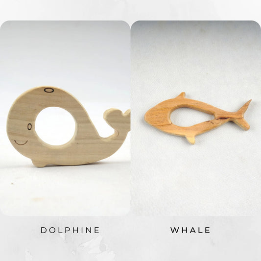 Wooden Dolphin and Whale Teethers