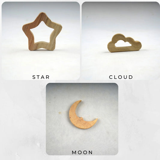 Wooden Star, Moon and Cloud Teethers