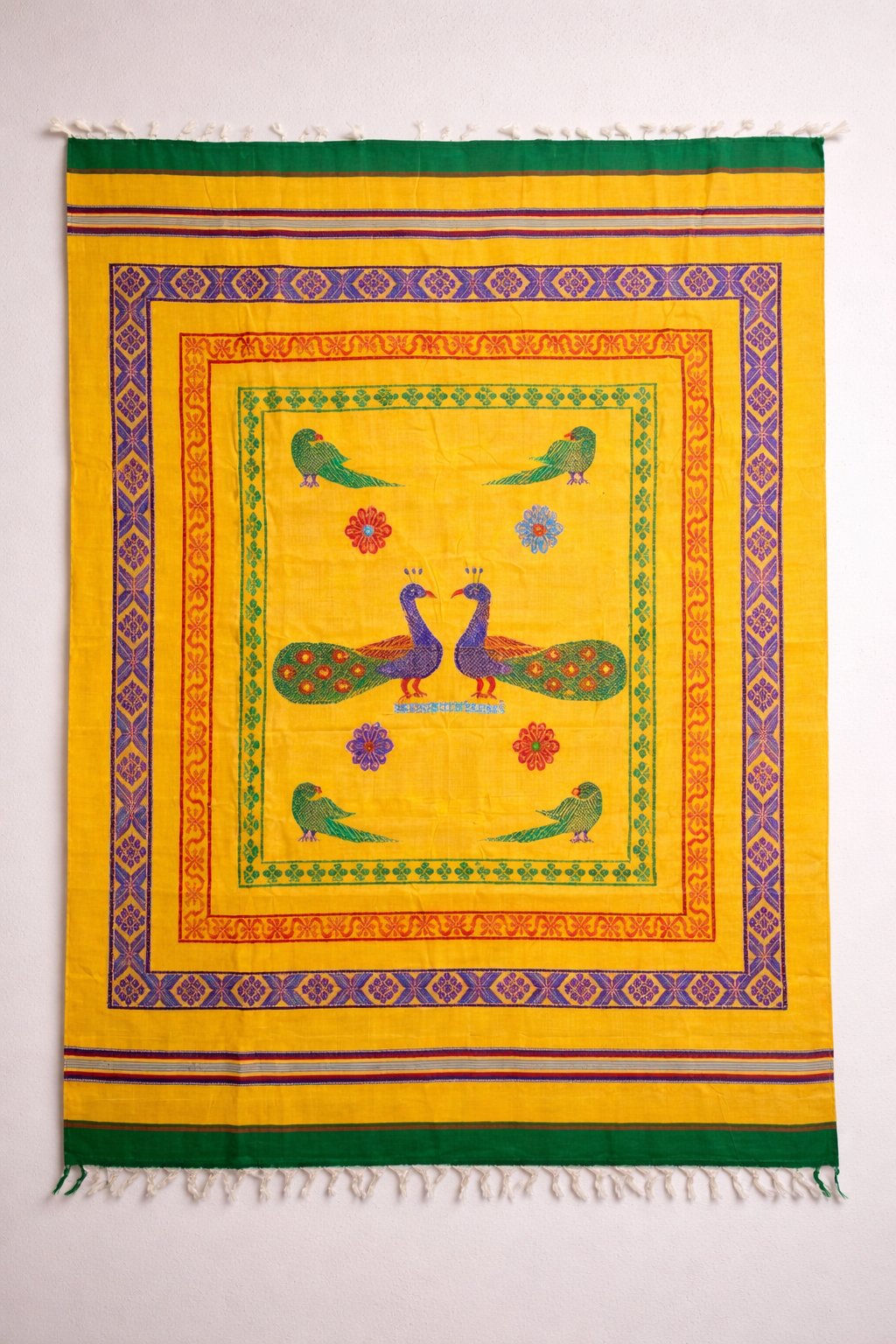 Handloom Pattu jamakkalam - Peacock yellow