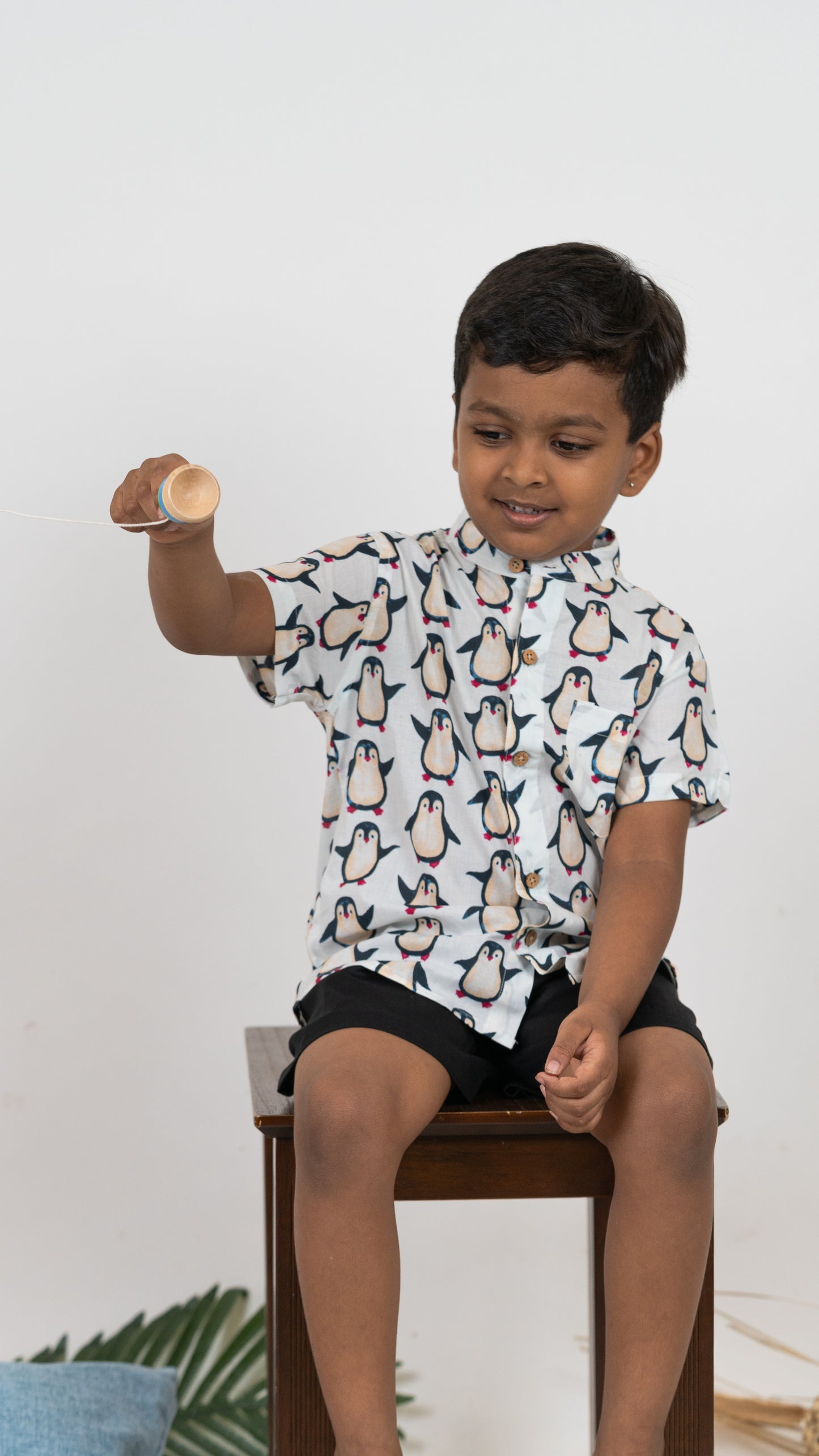 Penguin Print Cotton Shirt and Shorts Set