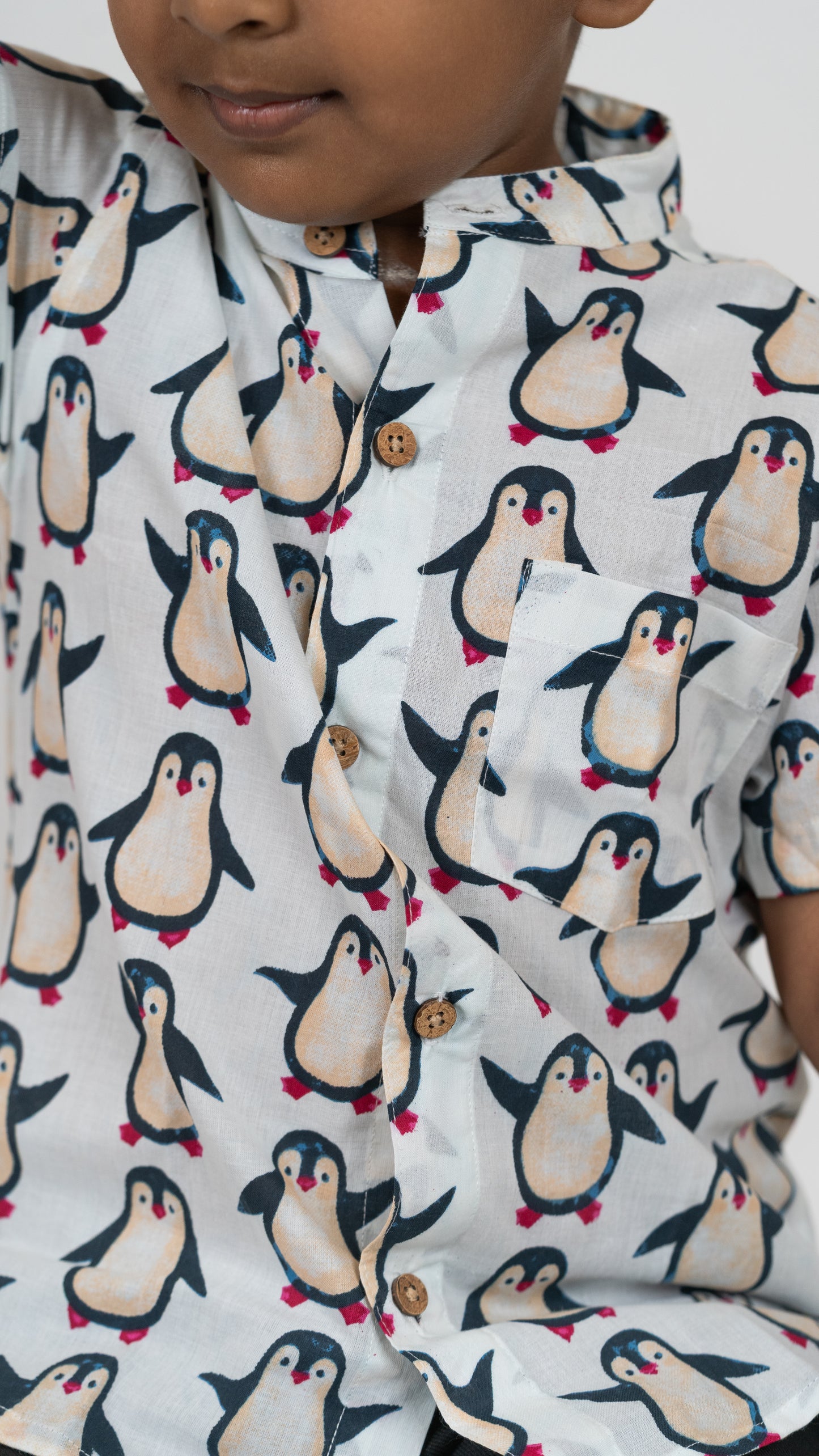 Penguin Print Cotton Shirt and Shorts Set