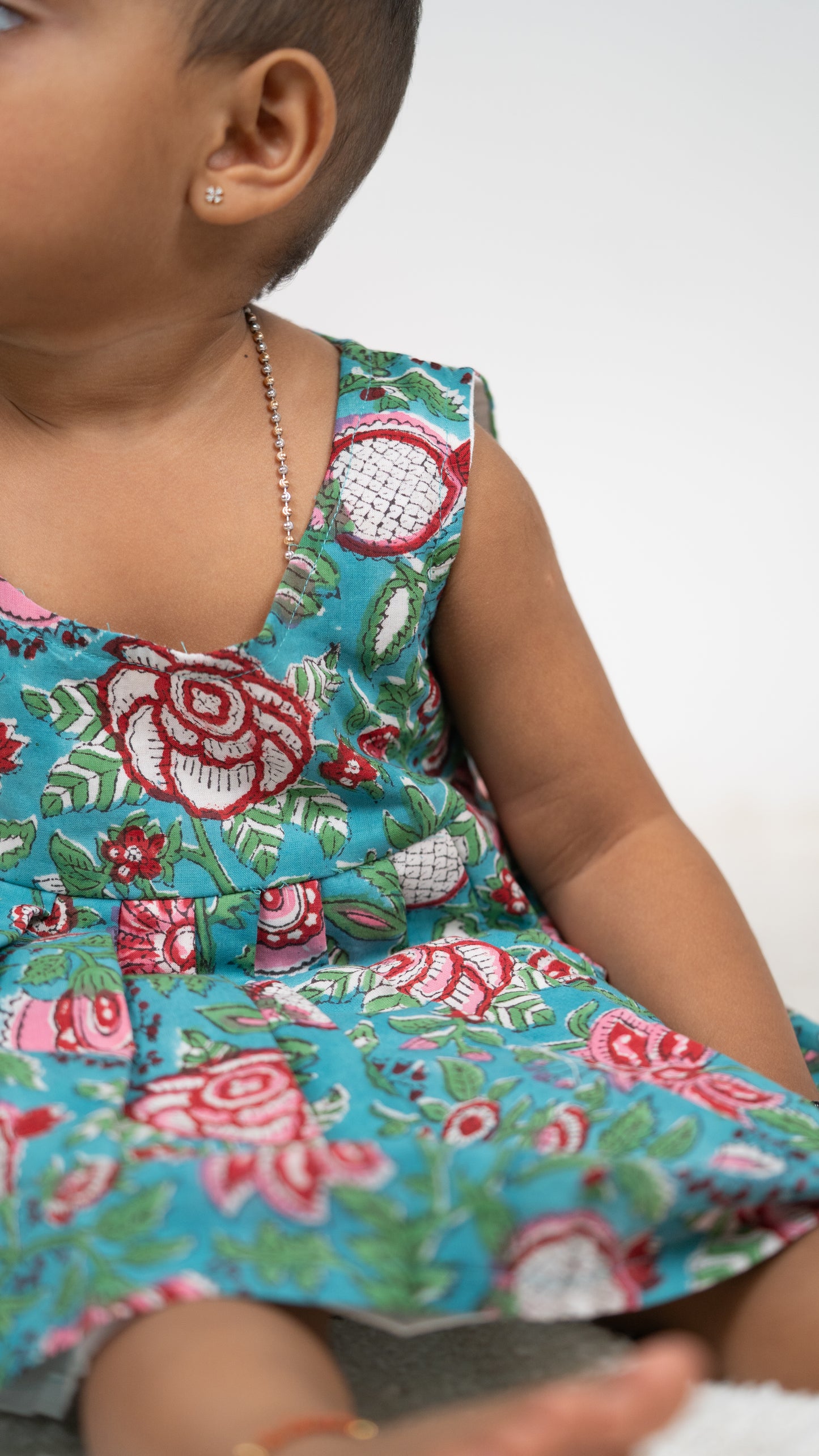 Green Flower Print Cotton Dress