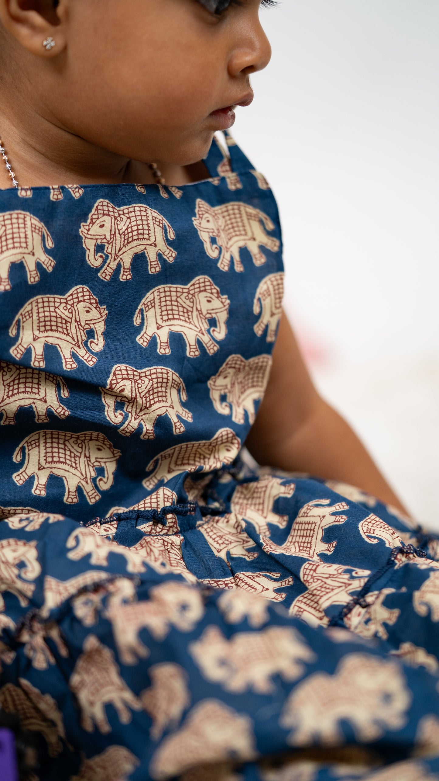 Girls Cotton Dress: Whimsical Elephant Print