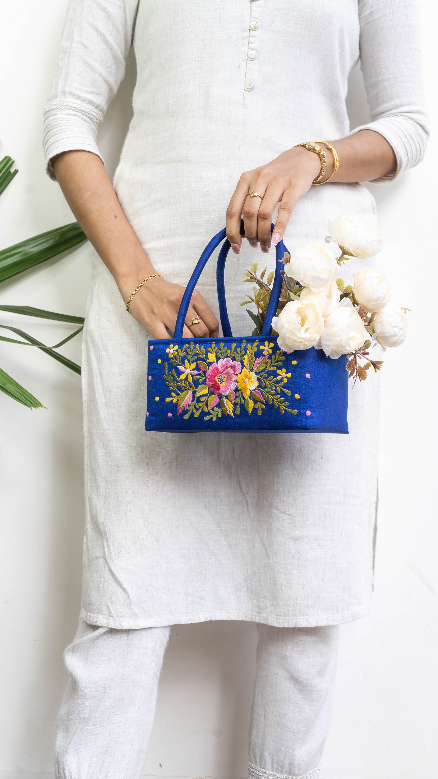 Blue Hamper Bag With Flowers - Extra Small