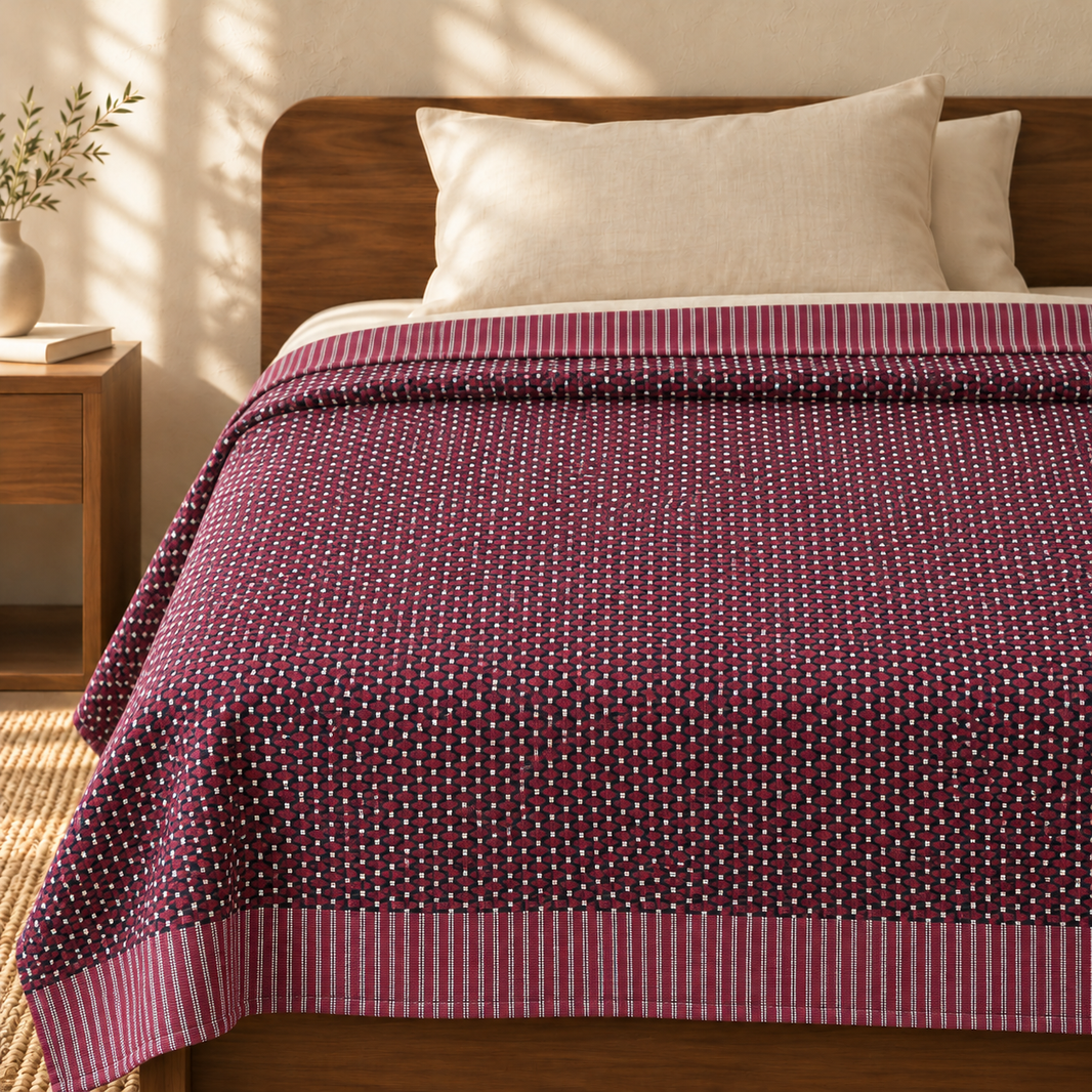 Viking Chennimalai Bedsheet - maroon — cotton top cover on a bed