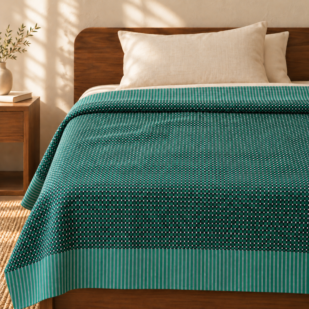 Viking Chennimalai Bedsheet - green — cotton top cover on a bed
