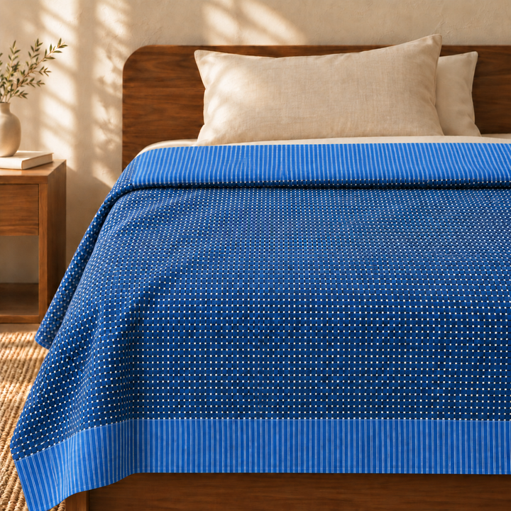 Viking Chennimalai Bedsheet - blue — cotton top cover on a bed