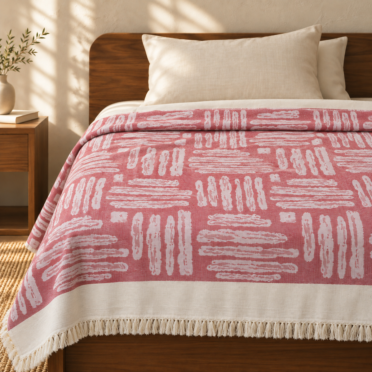 Jacquard Print Lovely Chennimalai Bedsheet - Red — cotton top cover on a bed