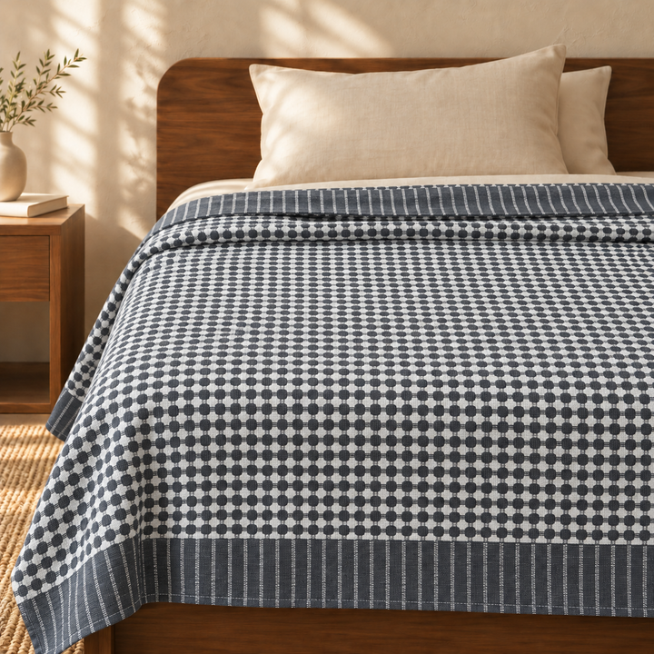 Nayapaisa Chennimalai Bedsheet - Grey — cotton top cover on a bed