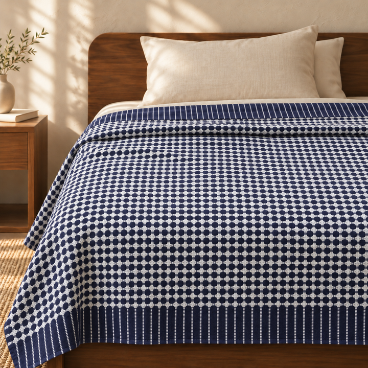 Nayapaisa Chennimalai Bedsheet - Blue — cotton top cover on a bed