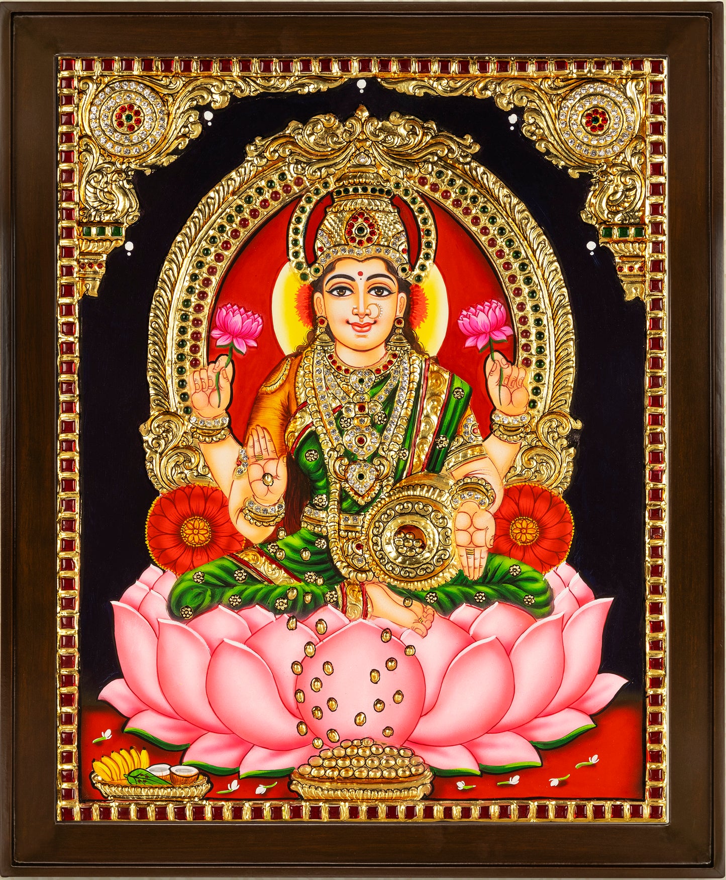 Lotus Lakshmi Tanjore Painting - Single embossed