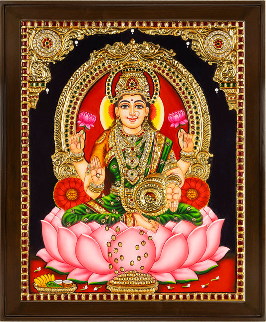 Lotus Lakshmi Tanjore Painting - Single embossed