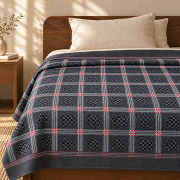Grey Nadhiya Chennimalai Bedsheet — cotton top cover on a bed