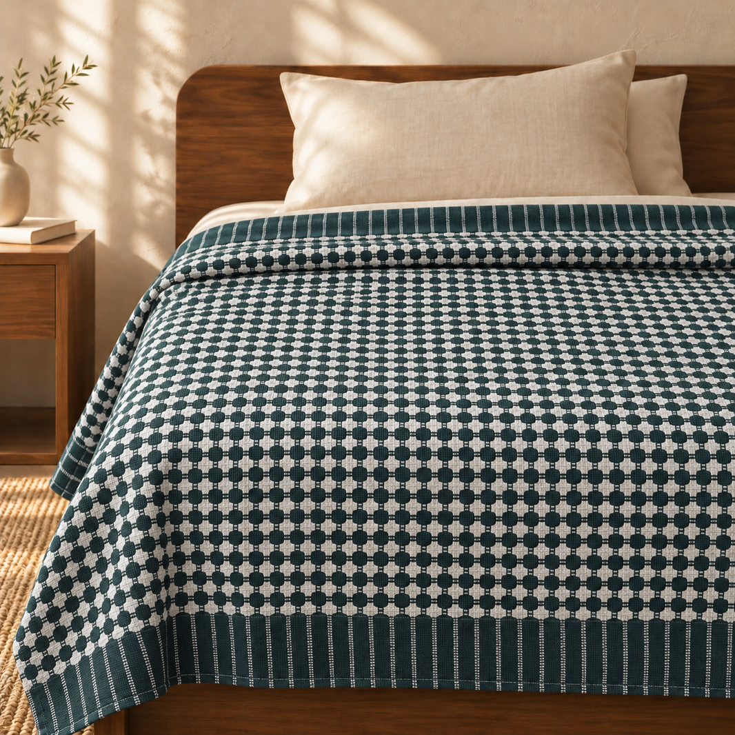 Nayapaisa Chennimalai Bedsheet - Green — cotton top cover on a bed