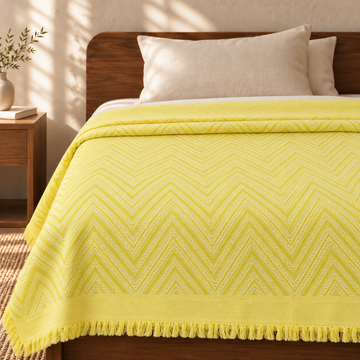 Yellow Zig Zag Lovely Chennimalai Bedsheet — cotton top cover on a bed
