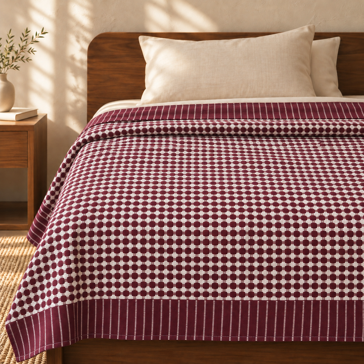Nayapaisa Chennimalai Bedsheet - Maroon — cotton top cover on a bed