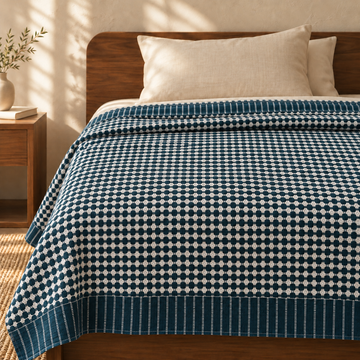 Nayapaisa Chennimalai Bedsheet - Teal — cotton top cover on a bed
