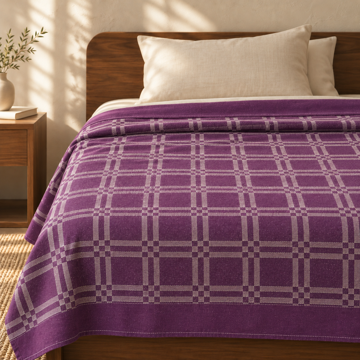 Niral Chennimalai Bedsheet - Purple — cotton top cover on a bed