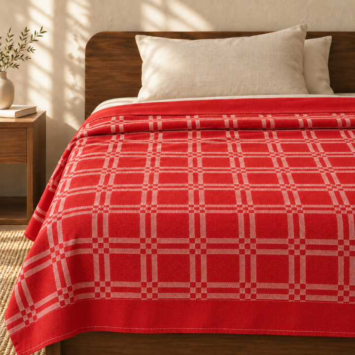Niral Chennimalai Bedsheet - Red — cotton top cover on a bed
