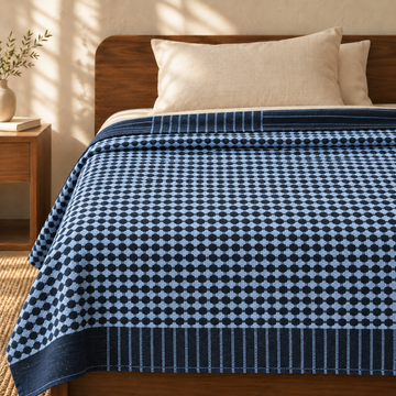 Nayapaisa Chennimalai Bedsheet -Navy Blue — cotton top cover on a bed