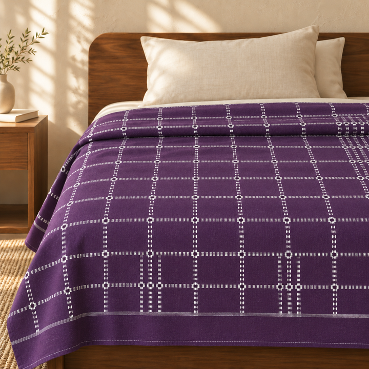 Button Star Chennimalai Bedsheet - Purple — cotton top cover on a bed