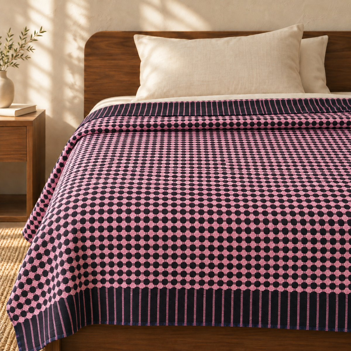 Nayapaisa Chennimalai Bedsheet - Rose — cotton top cover on a bed