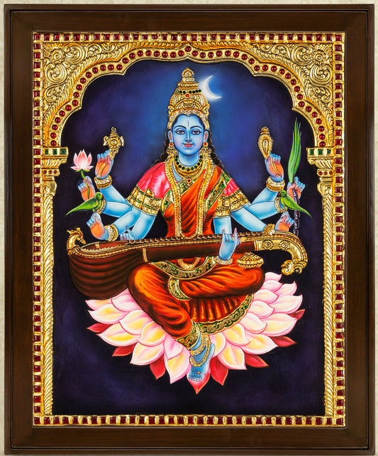 Shyamala Devi Tanjore Painting - Single embossed