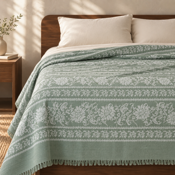 Minted Floral Lovely Chennimalai Bedsheet — cotton top cover on a bed